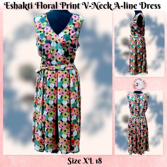 eshakti Dresses & Skirts - 🎉Host Pick🎉🆕 Eshakti Floral Print V-Neck A-line Dress size XL 18